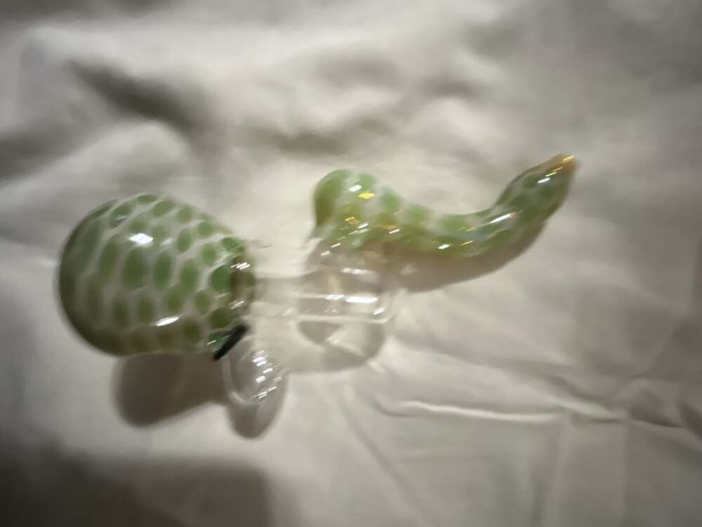 Handmade Green and White Patterned Glass Bubbler Piece